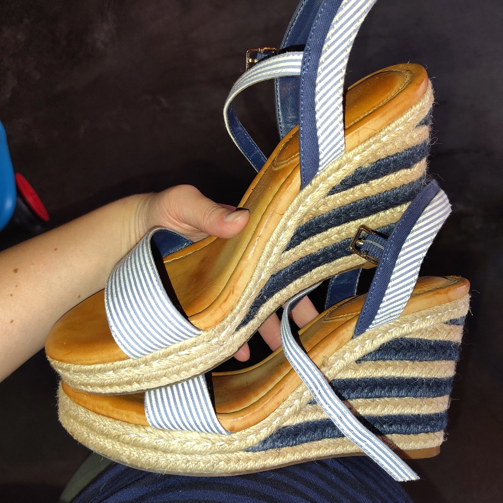 Striped Espadrille Wedge Sandals